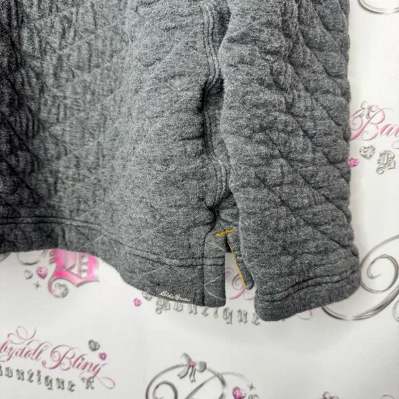 Eddie Bauer jacket pull over quilted sweater grey logos comfy thick warm quilt - Picture 5 of 10
